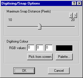 Digitising Options Window