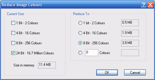 Reduce Palette Colours dialog